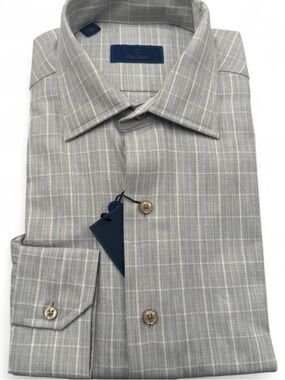 NWT David Donahue grey & white checkered button down Size M